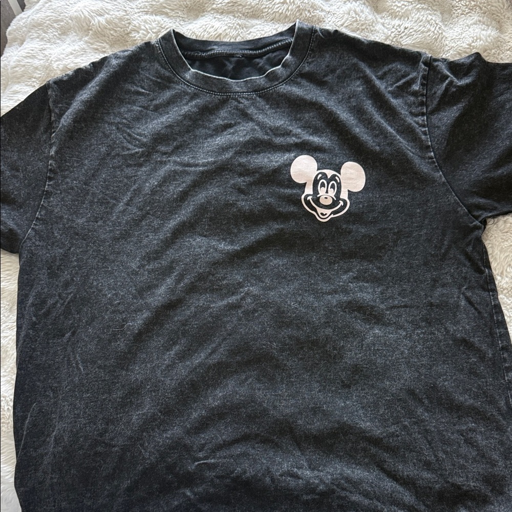Distressed Black Mickey Mouse Tee with Tan Logo